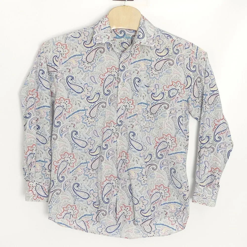 Alan Flusser Casual Button Down Paisley Long Sleeve‎ Shirt Men's Large L